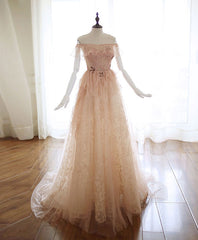 Champagne Tulle Lace Long Prom Dress Champagne Tulle Lace Evening Dress