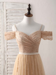 Champagne Tulle Long Bridesmaid Dress, Champagne Prom Dresses