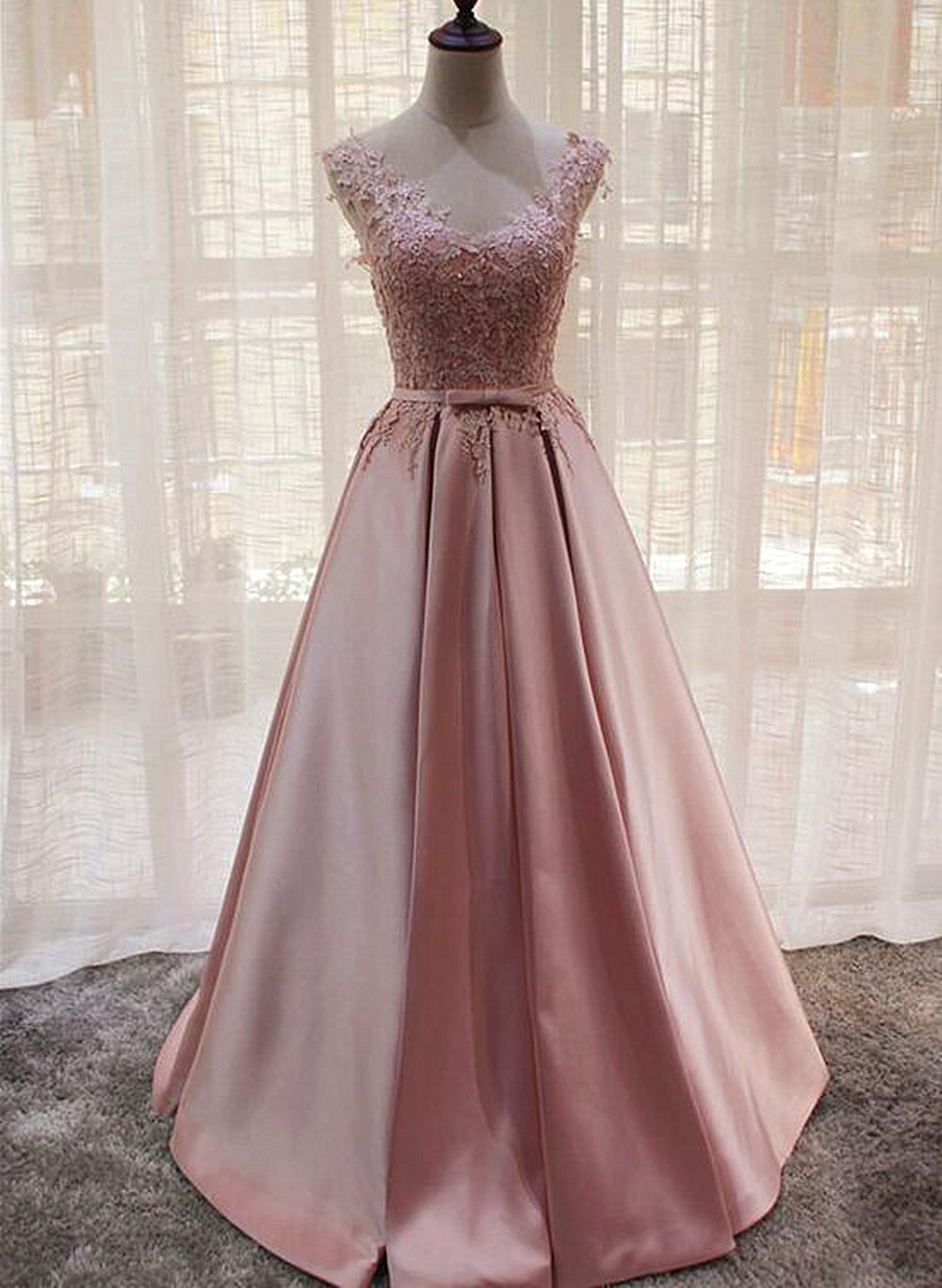 Charming Pink Satin Long Formal Gown, Prom Dress , Lovely Satin Party Dress