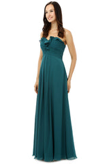 Chiffon Hunter Green Sweatheart Neck Long Bridesmaid Dresses