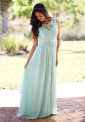 Chiffon Long Floor Length A Line Princess Sleeveless Bateau Zipper Prom Dress With Appliqued