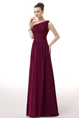 Chiffon One Shoulder Burgundy Prom Dresses