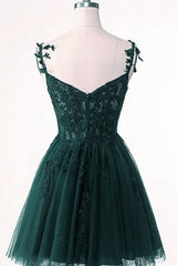 Cute Green Tulle Short Straps Sweetheart Homecoming Dress, Green Short Prom Dress