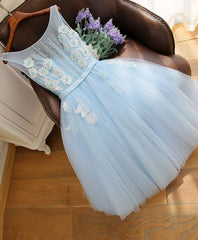 Cute Sky Blue Lace Tulle Short Prom Dress, Homecoming Dress