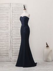 Dark Blue Sweetheart Mermaid Long Prom Dress, Dark Blue Evening Dress