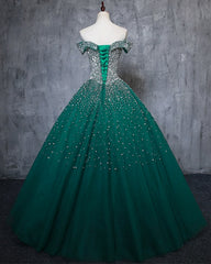 Dark Green Tulle Sweetheart Sparkle Party Dress, Sweet 16 Dress