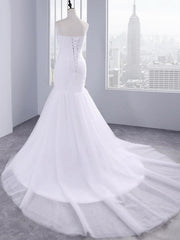 Delicate Ruffle Tulle Sweetheart Strapless Mermaid Wedding Dresses