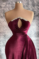 Designer Burgundy Velvet Long Sleeves Prom Dress With Train,Gala Dresses Elegant