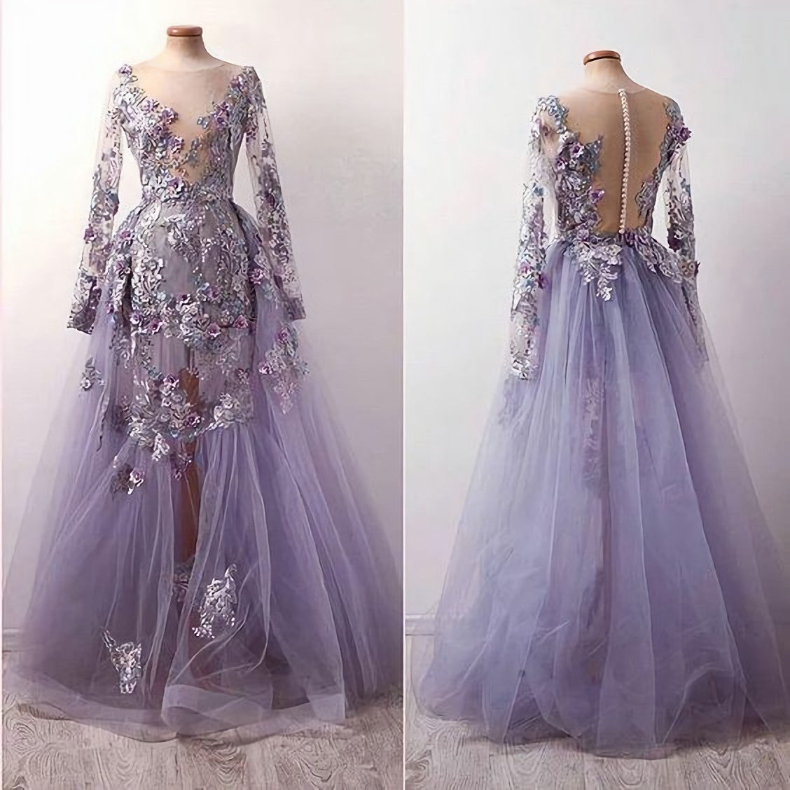 Tulle Prom Dress, Floor Length Appliques Women Dress