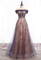 Purple Tulle Long Prom Dresses, A-Line Evening Dresses