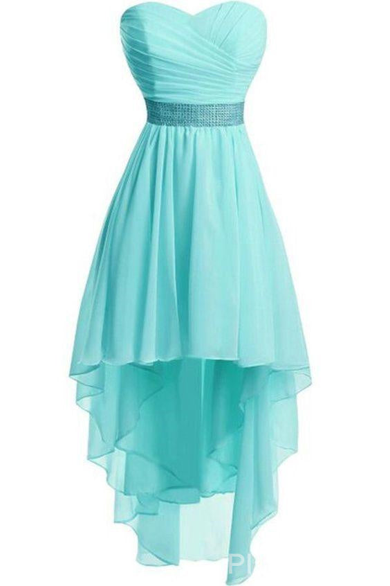 Women Strapless Lace Up Back Sexy High Low Chiffon Dress