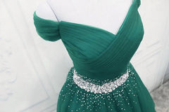 Gorgeous Dark Green Tulle Off Shoulder Long Party Dress, Prom Gown