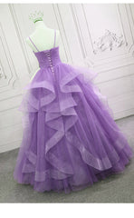 Gorgeous Purple Straps Layers Tulle V-neckline Long Evening Dress, Light Purple Prom Dresses