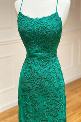 Green Lace Mermaid Backless Spaghetti Straps Prom Dresses, Evening Gown,maxi dresses