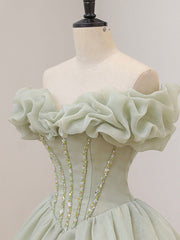 Green Long Prom Dress, Green Tulle Formal Sweet 16 Dress with Beading