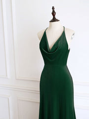 Green Mermaid Velvet Long Prom Dress, Green Formal Evening Dresses