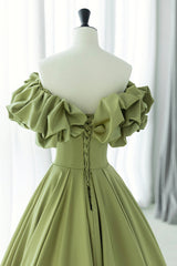 Green Satin Long Prom Dress, Green A-Line Evening Dress