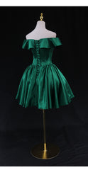 Green Satin Short Homecoming Dress Prom Dress, Green Party Dress Formal Dresses