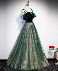 Green Tulle Lace Long Prom Dress Green Tulle Lace Formal Dress