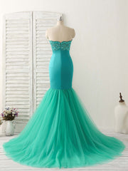 Green Tulle Mermaid Long Prom Dress Green Evening Dress