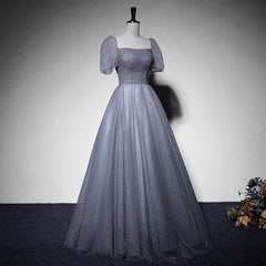 Grey Beaded Tulle Long Formal Dress Party Dress, Grey Evening Gown Formal Dress