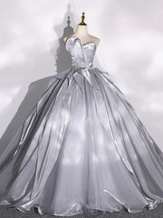 Gray Strapless Tulle Long Ball Gown, A-Line Evening Dress Formal Dress