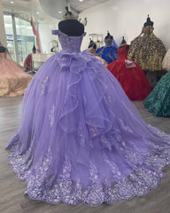 Lavender Corset Mexican Quinceanera Dress Ball Gown,Appliques Lace Birthday Party Vestidos De XV Anos