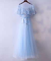 Light Blue Tulle Lace Long Prom Dress, Blue Lace Graduation Dress