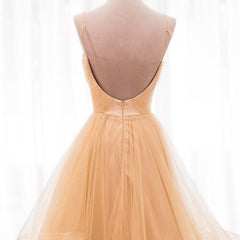 Light Champagne V-neckline Layers Straps Shiny Tulle Party Dress, Champagne Evening Gown Formal Dress