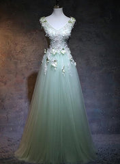 Light Green Tulle Long Party Dress, A-line Floor Length Prom Dress