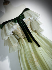 Light Green Tulle with Lace A-line Long Party Dress, Light Green Evening Dress Prom Dress