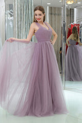 Long Tulle Sweetheart Lavender Sleeveless Lavender Prom Dresses