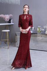 Mermaid Designed Neckline Sequined Floor Length Sequins Prom Dresses