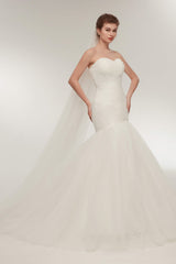 Mermaid Sweetheart White Tulle Wedding Dresses with Appliques