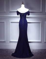 Navy Blue Mermaid Sweetheart Long Evening Dress, Blue Prom Dresses