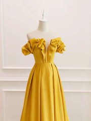 Off the Shoulder Yellow Burgundy Long Prom Dresses, Yellow Wine Red Long Satin Formal Dresses