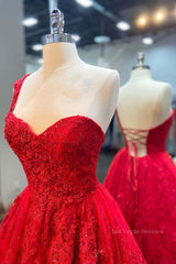 One Shoulder Red Lace Prom Dresses, One Shoulder Red Lace Formal Evening Dresses