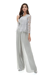 Pant Suits Lace Bateau Neckline Long Sleeves Mother Of The Bride Dresses