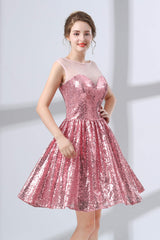 Pink A-Line Sequined Short Homecoming Dresses