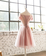 Pink Lace Tulle Short Prom Dress, Homecoming Dress