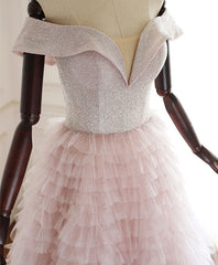 Pink Sweetheart Off Shoulder Tulle Long Prom Dress Pink Evening Dress