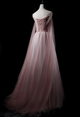 Pink Sweetheart Tulle Long Elegant Evening Dress, Pink Prom Dress