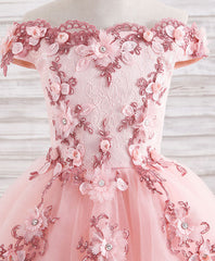 Pink Tulle Lace Applique Short Flower Girl Dresses