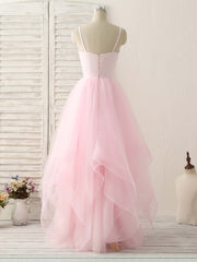 Pink V Neck Tulle Long Prom Dress Simple Pink Tulle Evening Dress