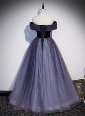 Purple Gradient Tulle Off Shoulder Long Party Dress, A-line Purple Evening Dress Prom Dress