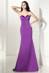 Purple Mermaid Satin Sweetheart Backless Prom Dresses