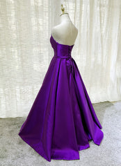 Purple Satin A-line Simple Floor Length Evening Dress Formal Dress, Dark Purple Prom Dresses