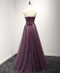 Purple Sweetheart Neck Lace Long Prom Dress, Formal Dress