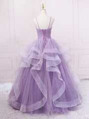 Purple sweetheart neck tulle long prom dress purple tulle forma gown