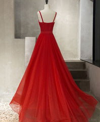 Red Tulle Long Prom Dress, Red Tulle Evening Dress